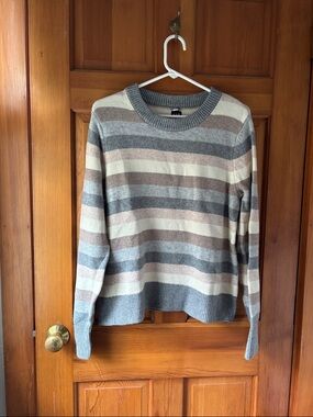 NWOT Gap Crewneck Soft Striped Sweater Cotton Blend shades grey light pink tan